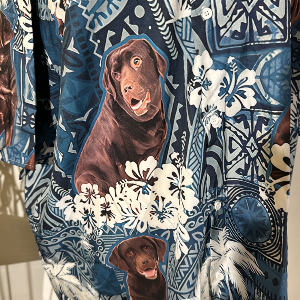 Tropical & Novelty Button Shirt with Chocolate Lab - Picture 2 of 5